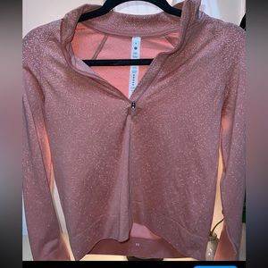 Lululemon Rest Less Cropped 1/2 Zip Pink Herringbone.